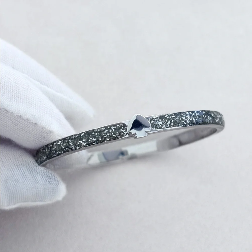 Kate Spade New York Silver-Tone Everyday Spade Glitter Enamel Bangle Bracelet - Picture 1 of 7